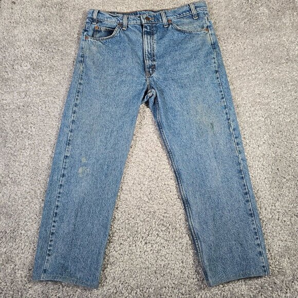 Levis 505 Jeans Mens 35x30 (Fits 33x25) Blue Straight Orange Tab Vintage Distres - Picture 1 of 16